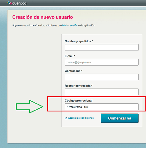 codigo promocional cuentica.es